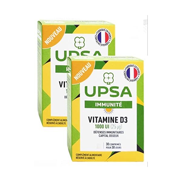 UPSA Immunité, Vitamine D3 1000Ui 25µg en comprimé - Lot de 2 Boites de 30 comprimés Pack 2 