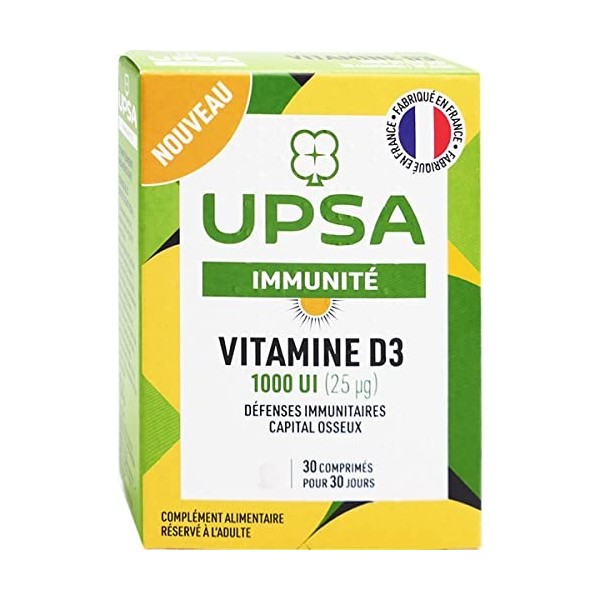 UPSA Immunité, Vitamine D3 1000Ui 25µg en comprimé - Lot de 2 Boites de 30 comprimés Pack 2 