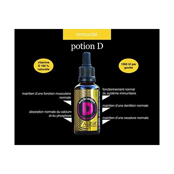 POTION D- VITAMINE D NATURELLE - 1000 UI PAR GOUTTE- HUILE DOLIVE BIO-Flacon De 30 Ml - Sans Conservateurs - Sans OGM - Sans