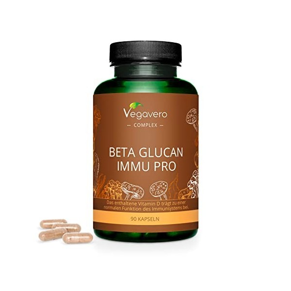 Bêta-Glucane Complex Vegavero® | 100% NATUREL | Avec Vitamine C + Vitamine D3 | Défenses Immunitaires | Sans additifs | Absor