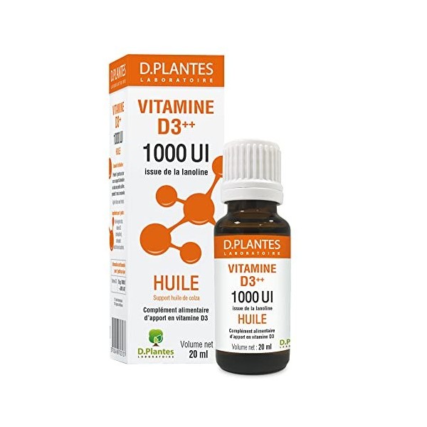 D.PLANTES - Vitamine D3 1000 UI - Complément Alimentaire - Immunité, Ossature Normale - Boost en Vit. D - Issue de la Lanolin