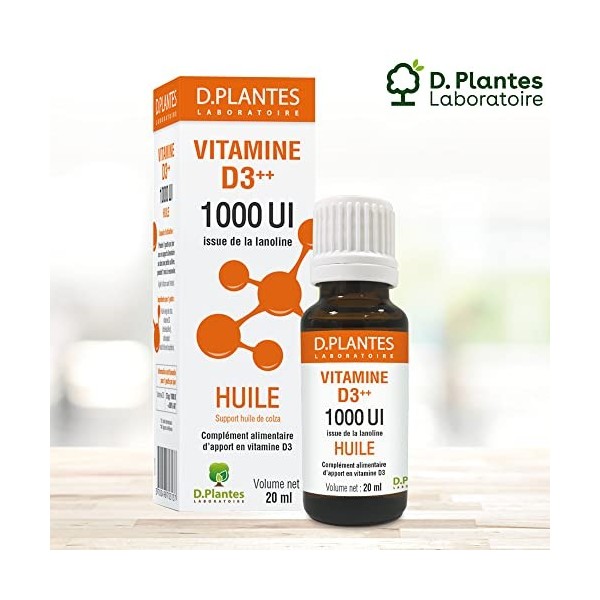 D.PLANTES - Vitamine D3 1000 UI - Complément Alimentaire - Immunité, Ossature Normale - Boost en Vit. D - Issue de la Lanolin