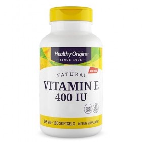 Healthy Origins, Natural Vitamin E, 400 IU, 180 Capsules molles, Testé en Laboratoire, Sans Gluten, Sans OGM