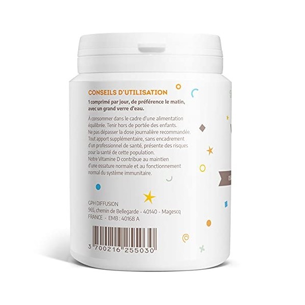 Vitamines D3-200 comprimés - Ossature - Système immunitaire - GPH DIFFUSION