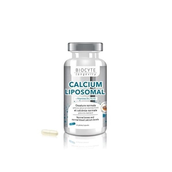 BIOCYTE Calcium Liposomal - Complément Alimentaire Ossature et Calcémie Normale - A base de Calcium, Vitamine D3 et Vitamine 