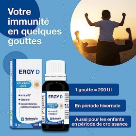Nutergia – Vitamine D3&nbsp;200 UI – Défenses immunitaires, ossature et pour les enfants en période de croissance&nbsp;&nbsp; – Complément a