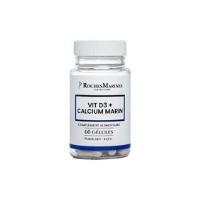 Roches Marines - Complément alimentaire Vitamine D3 + Calcium marin - Confort et solidité des os - 60 gélules - Développé en 