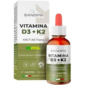 Bandini® Gouttes Vitamine D3 K2, dans lhuile EVO, Vitamine D3 Cholécalciférol 1000 UI par goutte + Vitamine K2 MK-7 Ménaquin