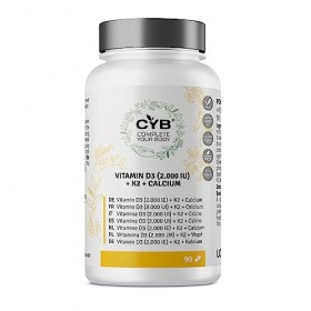CYB | Vitamine D3 2000 IU 50µg - Vitamine K2 80µg - Calcium 500mg - 90 Comprimés pour 3 Mois - Vitamines - Supplément Multivi