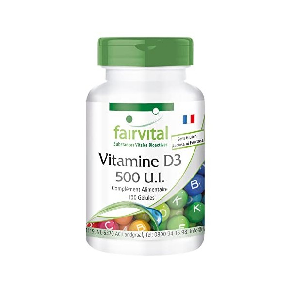 Fairvital | Vitamine D3 500 UI - boite de 100 jours - Fortement dosé - 100 caps - cholécalciférol