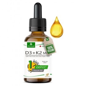 Moriveda® 100% végétale vitamine D3 + gouttes K2 50 ml I D3 1000 I.E + K2 MK7 All-Trans 20µg I seulement 1 goutte par jou