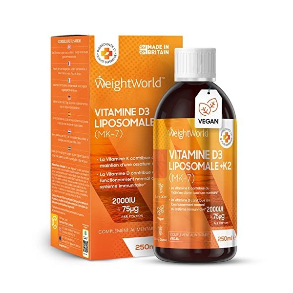 Vitamine D3 + K2 250ml Liquide Liposomale Fruits Rouges 50Jours - Vitamine D3 2000 UI Cholécalciférol + K2 MK7 75mcg - Vi