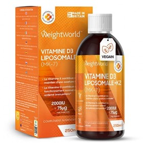Vitamine D3 + K2 250ml Liquide Liposomale Fruits Rouges 50Jours - Vitamine D3 2000 UI Cholécalciférol + K2 MK7 75mcg - Vi