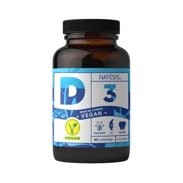 Natesis - Vitamine D3-60 Gélules Vegan - Complément Alimentaire Naturel Essentiel - Renforcer le Capital Osseux, Musculaire e