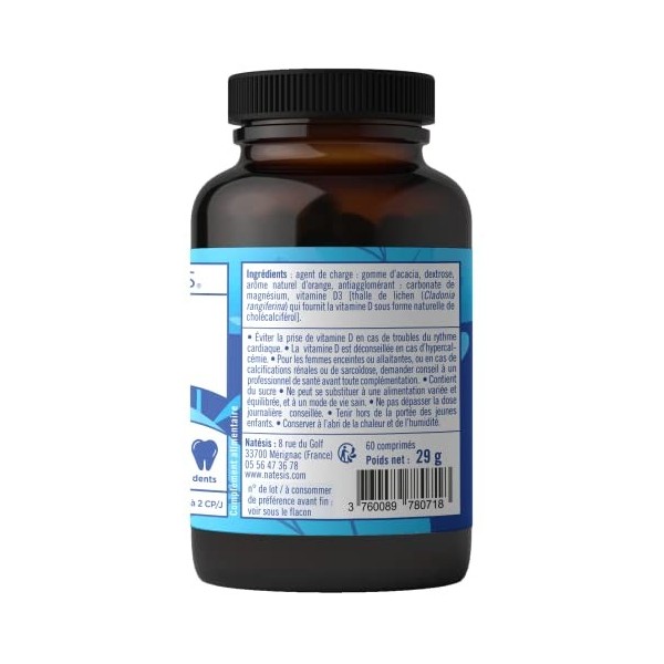 Natesis - Vitamine D3-60 Gélules Vegan - Complément Alimentaire Naturel Essentiel - Renforcer le Capital Osseux, Musculaire e