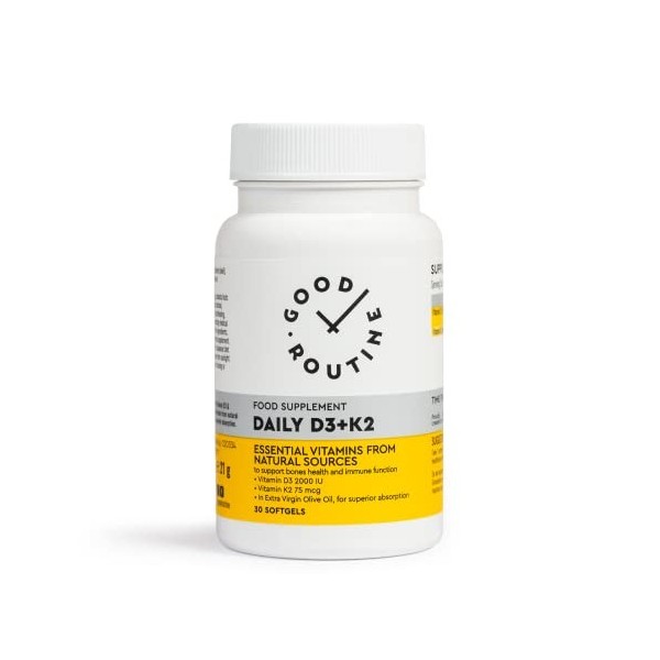 DAILY D3+K2 30 Gélules Molles - Soutien de Limmunité, des os et du cœur, Vitamine D3, MK7 Vitamine K2 de Source Naturell