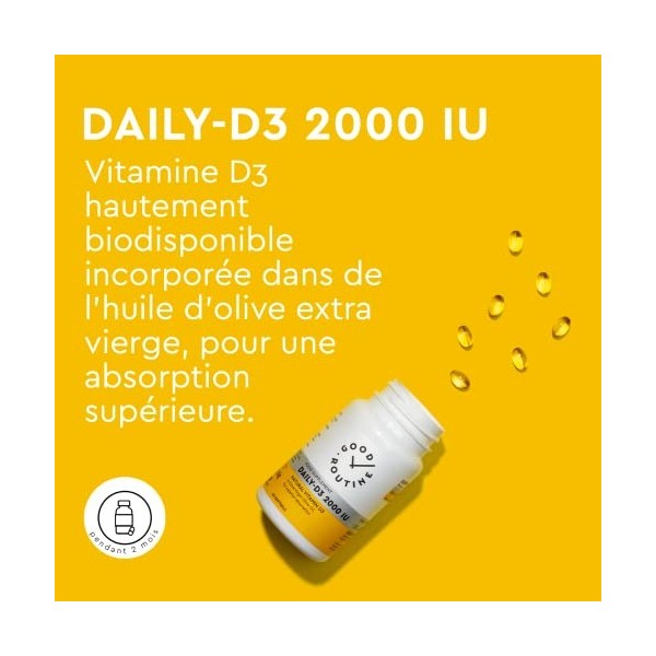 DAILY D3 60 Gélules Molles - Vitamine D3 2000 IU, Complément Alimentaire de Qualité Supérieure pour Soutenir la Fonction Im