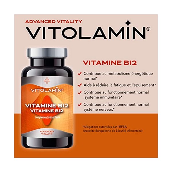 VITAMINE B12 | VITOLAMIN® | 365 COMPRIMÉS | Contribue au métabolisme énergétique normal, au système immunitaire et à la fonct