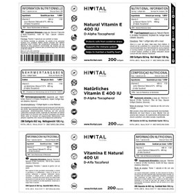Vitamine E Naturelle 400 UI D-Alpha Tocophérol | 200 capsules plus de 6 mois de traitement | Protège vos cellules des dom