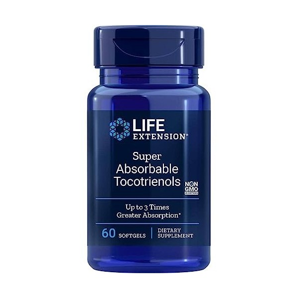 Life Extension, Tocotriénols Super Absorbables, Vitamine E et Tocotriénols, 60 Capsules molles, Testé en Laboratoire, Sans Gl