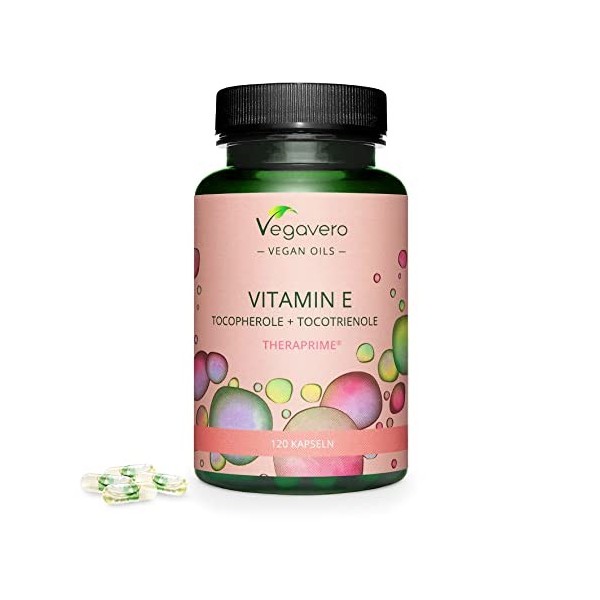 Vitamine E Vegavero® | 100% NATURELLE | Qualité Supérieure : TheraPrimE® | Avec Tocophérols + Tocotriénols | Sans Additifs | 