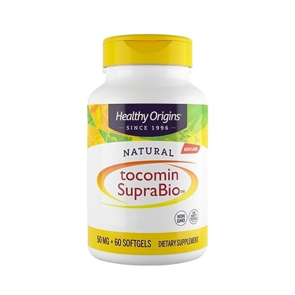 Healthy Origins, Natural Tocomin SupraBio, 50 mg, 60 Capsules molles, Testé en Laboratoire, Vitamine E, Sans Gluten, Sans Soj