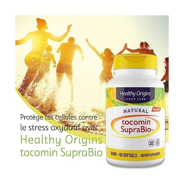 Healthy Origins, Natural Tocomin SupraBio, 50 mg, 60 Capsules molles, Testé en Laboratoire, Vitamine E, Sans Gluten, Sans Soj