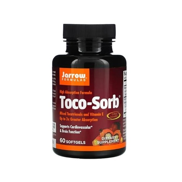 Jarrow Formulas, Toco-Sorb, Tocotriénols Mixtes & Vitamine E, 60 Capsules molles, Testé en Laboratoire, Sans Gluten, Sans Soj