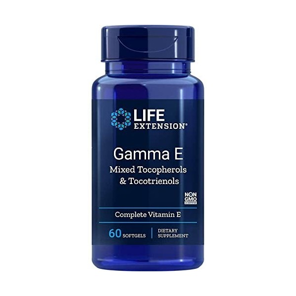 Life Extension, Gamma E, Tocophérols et Tocotriénols Mélangés, 10mg, 60 Capsules molles, Testé en Laboratoire, Sans Gluten, S