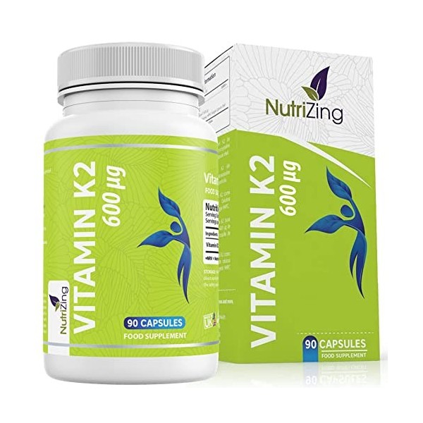 Vitamine K2 MK7 à fort dosage, certifiée - 600 mcg Menaquinone - 90 Gélules - All-trans MK-7 - Sans gluten, sans stéarate de 