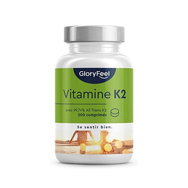 Vitamine K2 MK7, 200 Comprimés, 200µg par Comprimé Hautement Dosé, Premium Menaquinone 99.7+% All Trans MK7 K2VITAL® by Kapp