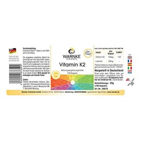 Vitamine K2 100mcg, ménaquinone naturelle, MK-7, végétarien - 100 gélules | Warnke Vitalstoffe