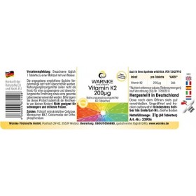 Vitamine K2 200mcg - 60 comprimés - Menaquinon MK-7 | Warnke Vitalstoffe