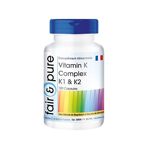 Fair & Pure® - Vitamine K Complexe K1 & K2 - avec 2200μg de Vitamines K par gélule - 120 gélules véganes