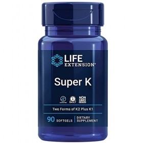 Life Extension, Super K, avec MK-7, Dépot, Hautement Dosé, 90 Capsules molles, Testé en Laboratoire, Sans Gluten, Sans Soja, 