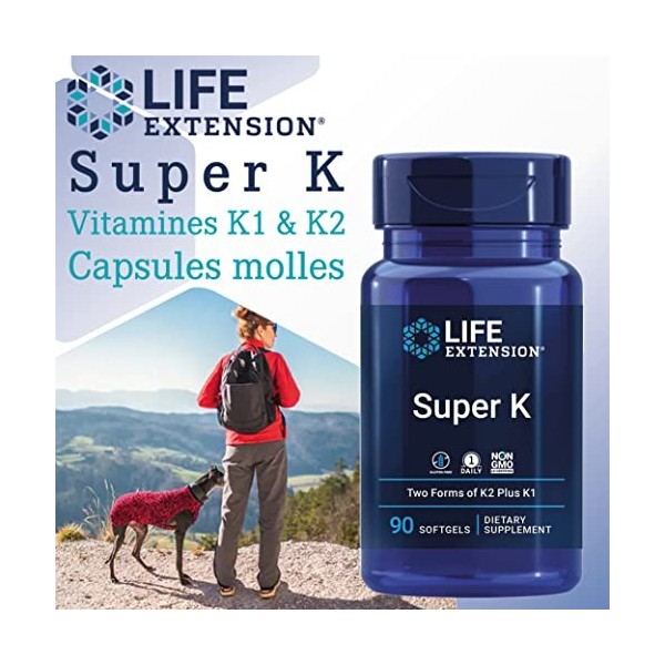 Life Extension, Super K, avec MK-7, Dépot, Hautement Dosé, 90 Capsules molles, Testé en Laboratoire, Sans Gluten, Sans Soja, 