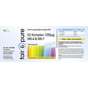 Fair & Pure® - K2 Complex 1250µg MK-4 & MK-7 - végan - dosage élevé - 180 gélules
