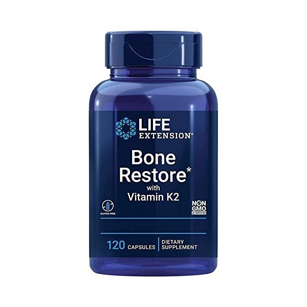 Life Extension, Bone Restore avec Vitamine K2, Vitamine D3 et Minéraux, 120 Capsules, Testé en Laboratoire, Sans Gluten, Sans