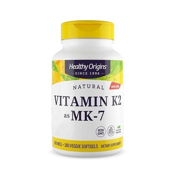 Healthy Origins, Vitamin K2 comme MK7, 100 mcg, 180 Gélules végétales, Testé en Laboratoire, Hautement Dosé, Sans Gluten, San