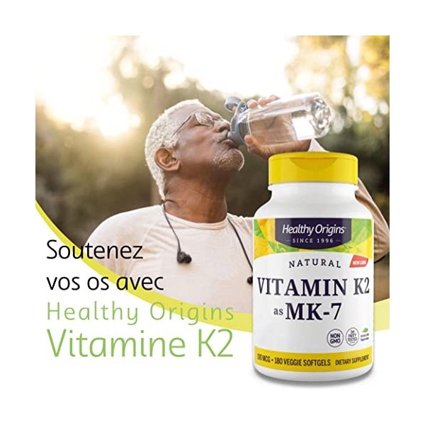 Healthy Origins, Vitamin K2 comme MK7, 100 mcg, 180 Gélules végétales, Testé en Laboratoire, Hautement Dosé, Sans Gluten, San