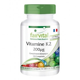 Fairvital | Vitamine K2 200mcg - Ménaquinone à base de soja fermenté - MK-7 - VEGAN - Hautement dosé - 120 comprimés - 4 mois