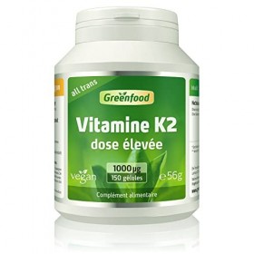 Greenfood Vitamine K2 MK7, all-trans , 1000 μg, dose élevée, 150 gélules – pour la santé des os et la coagulation du sang. S