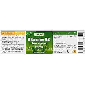 Greenfood Vitamine K2 MK7, all-trans , 1000 μg, dose élevée, 150 gélules – pour la santé des os et la coagulation du sang. S