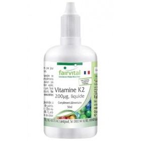 Fairvital | Vitamine K2 liquide 200 µg par 10 gouttes - 50ml pour 1/2 an - Fortement dosée - Ménaquinone naturelle MK-7 de Na