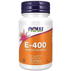 Now Foods Vitamine E 400 UI, D-alpha-tocophérol, Haute Dose, 50 Capsules molles, Testé en Laboratoire, Sans Gluten, Sans Soja
