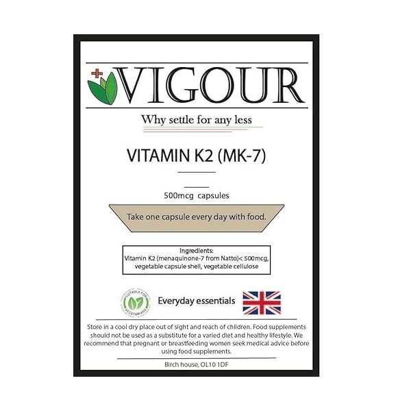 Vitamine K2 MK-7 - 30 capsules haute résistance 500 mcg