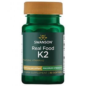 Swanson, Real Food K2 Menachinon MK-7 , 200mcg, 30 Capsules molles, Hautement Dosé, Testé en Laboratoire, Sans Soja, Sans Gl