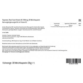 Swanson, Real Food K2 Menachinon MK-7 , 200mcg, 30 Capsules molles, Hautement Dosé, Testé en Laboratoire, Sans Soja, Sans Gl
