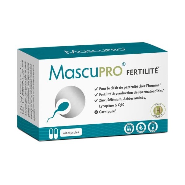 MascuPRO Fertilité homme - fertilité et planning familial - 60 Capsules - Q10, L-Carnitine & Arginine, Vitamine C - spermatoz