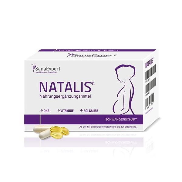 SanaExpert Natalis | SUPPLÉMENT POUR GROSSESSE | avec acide folique, fer, DHA, vitamines et nutriments essentiels 90 gélules